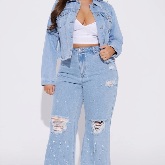 Rhinestone Wide Leg Jeans - Picture 3 of 11